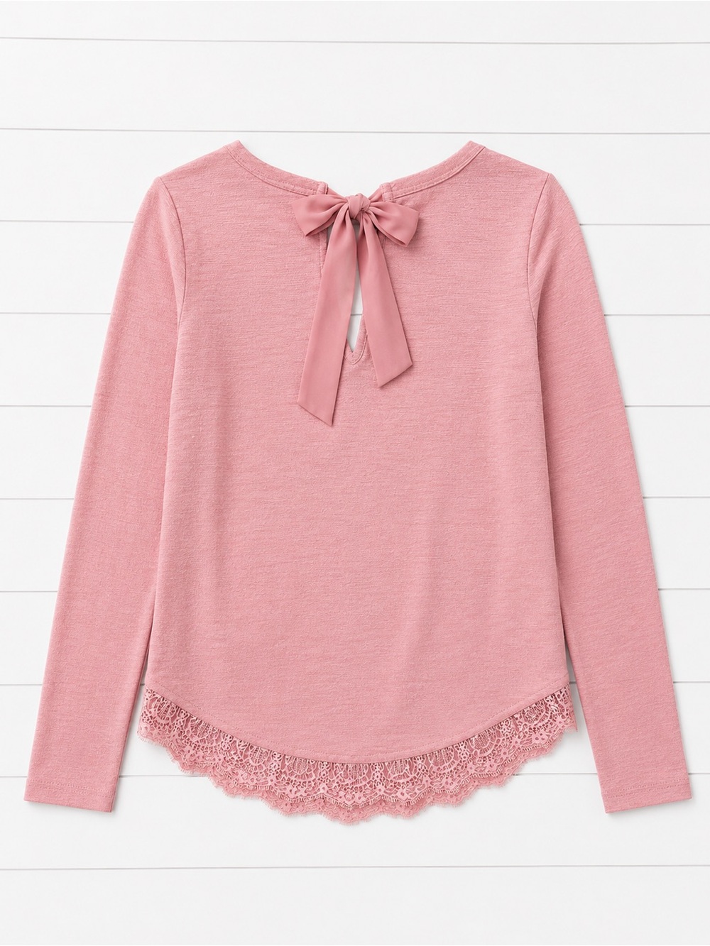 Lauren Conrad Dusty Rose Lace-Hem Long Sleeve Top - S - Picture 4 of 4